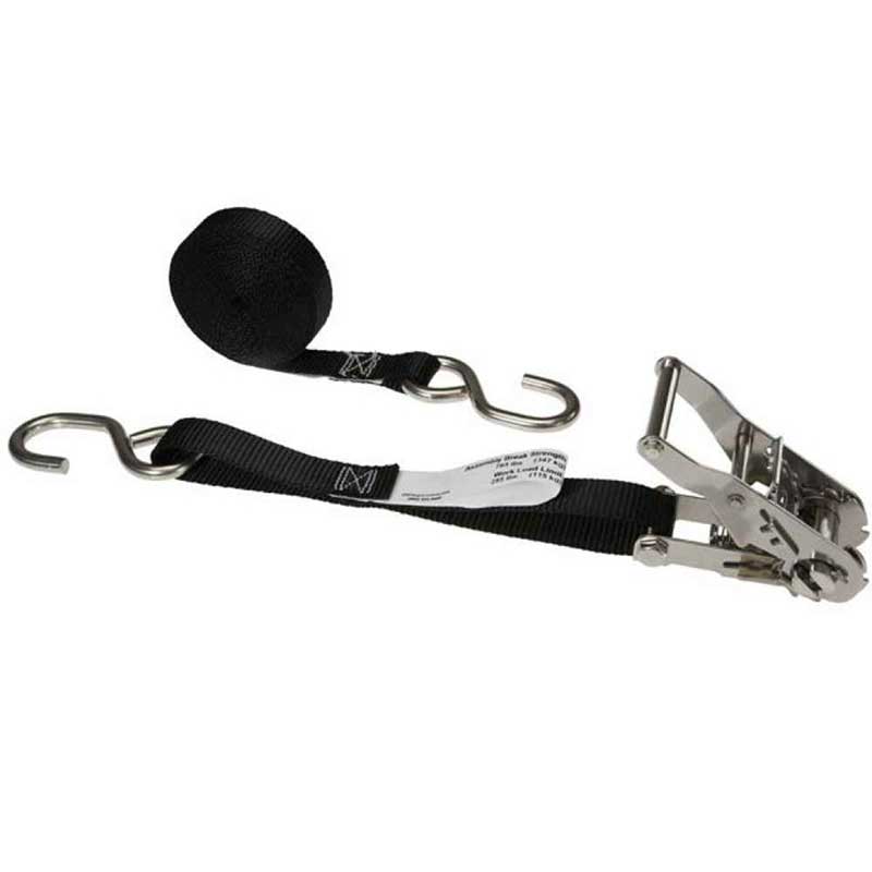 1 X 10' Black Ratchet Strap W/ Stainless Steel Ratchet Na May S Hooks