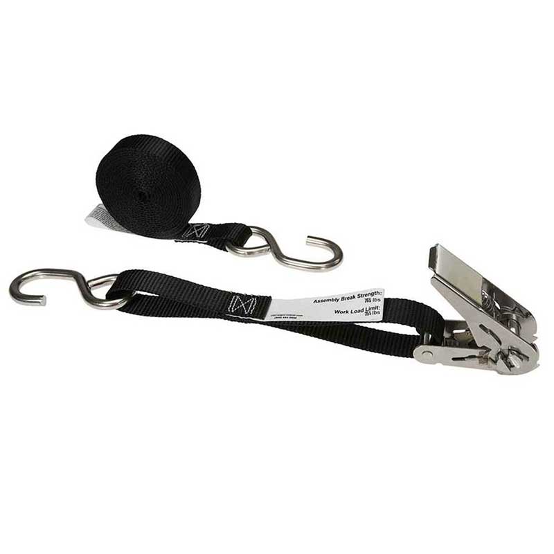 1 X 10' Black Stainless Steel Thumb Ratchet Strap na may S-Hooks