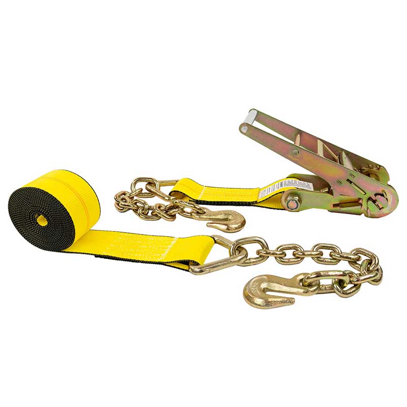 3 X 30' Yellow Ratchet Strap na May Mga Chain Extension