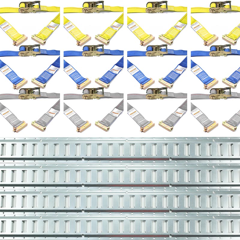 4 Pack 5FT Galvanized Rails Ratchet Straps E Track Kit